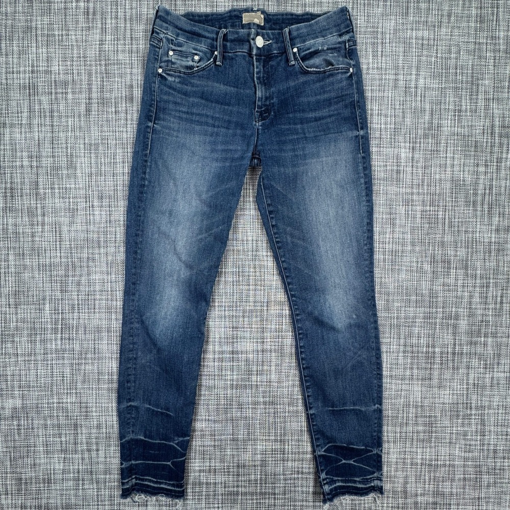 MOTHER Looker Ankle Fray Jeans Womens 27 Growing Pains Blue Skinny Stretch Denim